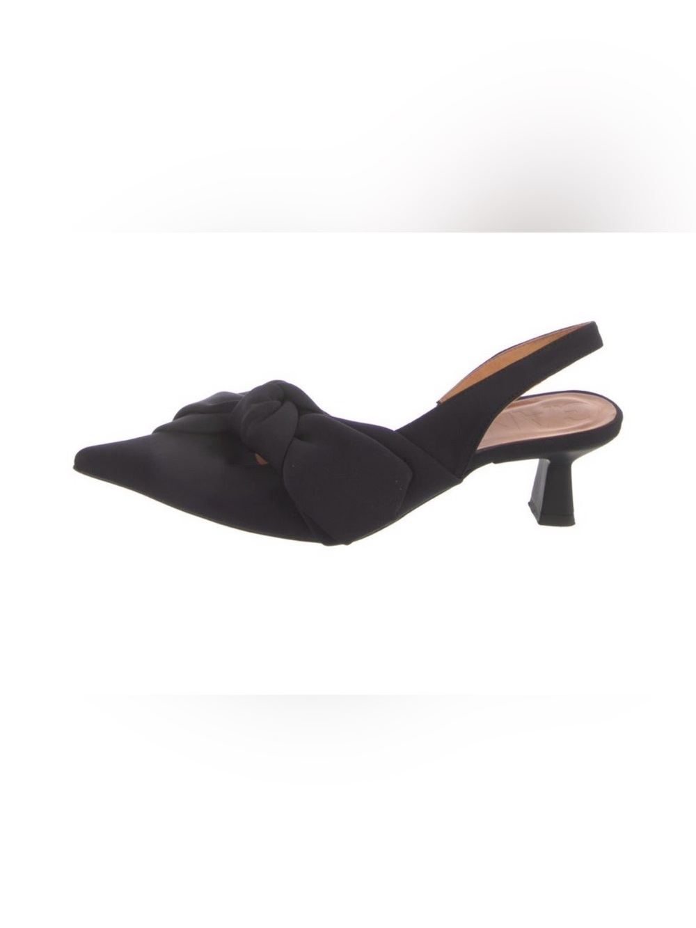 Gianni Black Satin Bow Pointy Slingback Kitten Heel